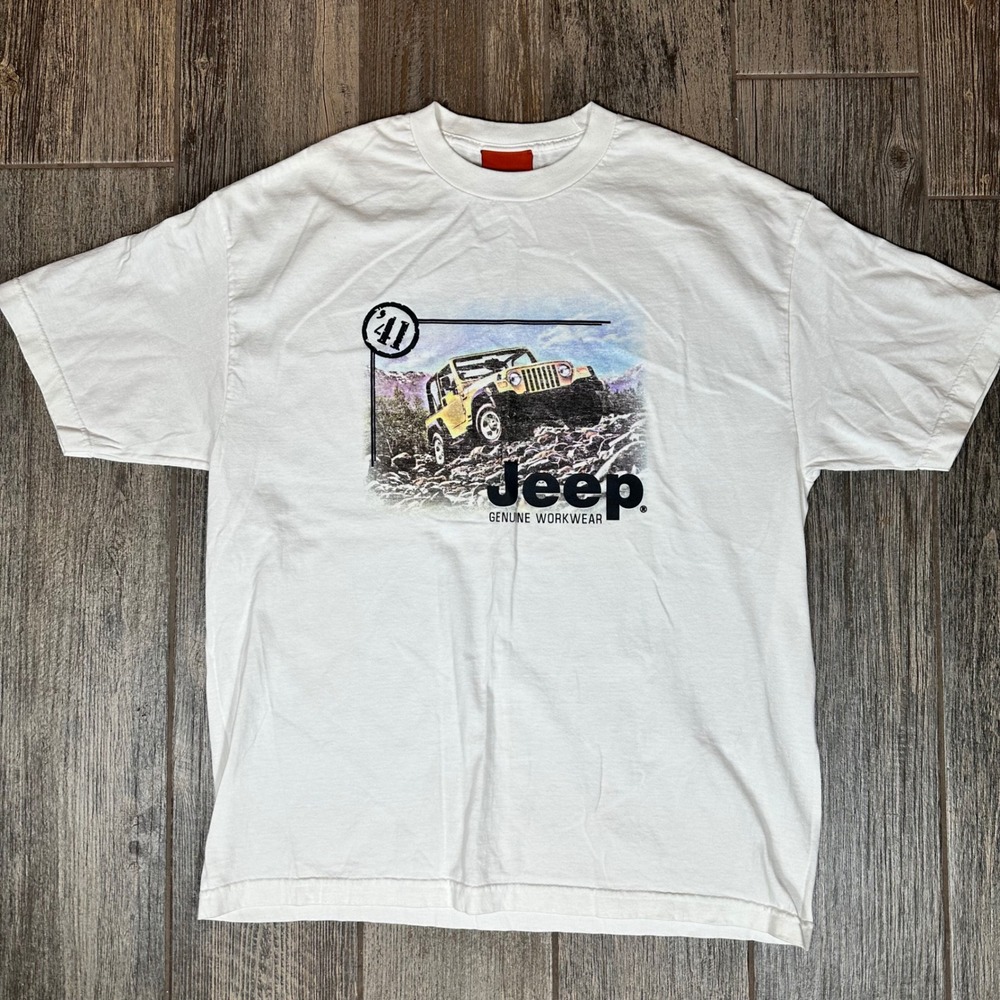 Vintage Jeep Genuine Workwear T-Shirt‎ White Graphic Tee Mens XL